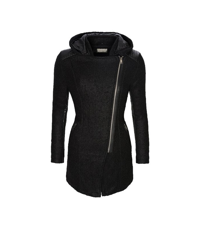 Damen Winter Jacke Wollmantel Parka Mantel Schwarz Übergangsjacke Kapuze