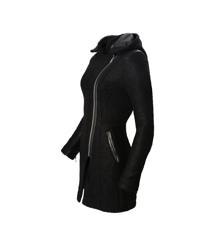 Damen Winter Jacke Wollmantel Parka Mantel Schwarz Übergangsjacke Kapuze