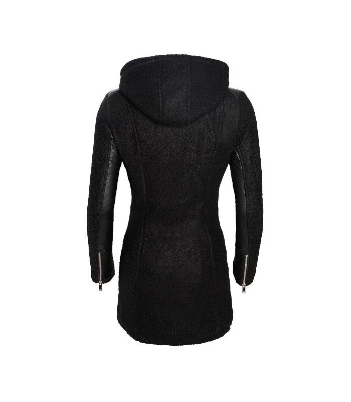 Damen Winter Jacke Wollmantel Parka Mantel Schwarz Übergangsjacke Kapuze