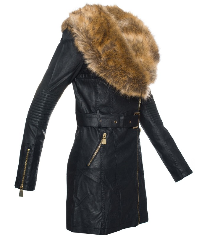 Damen kunstleder jacke übergangsjacke damen mantel fellkragen winterjacke