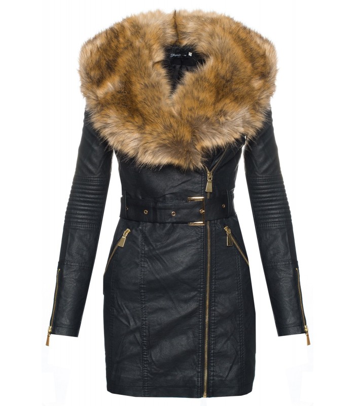 Damen kunstleder jacke übergangsjacke damen mantel fellkragen winterjacke