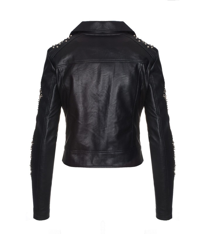 Kunstlederjacke damen biker jacke schwarz nieten jacke D-251