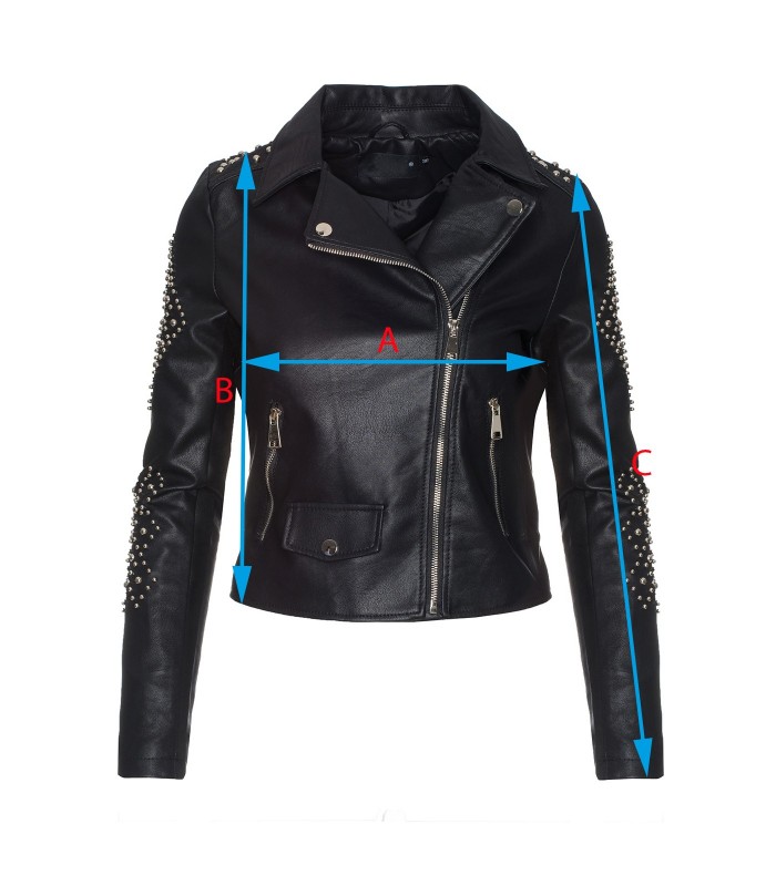 Kunstlederjacke damen biker jacke schwarz nieten jacke D-251