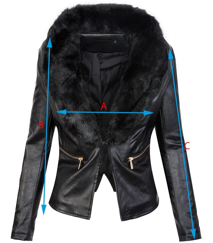 Damen Kunstlederjacke mit Kunstfellkragen D-300