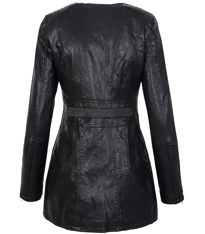 Damen Mantel Kunstledermantel Bikerjacke Übergangsjacke Schwarz
