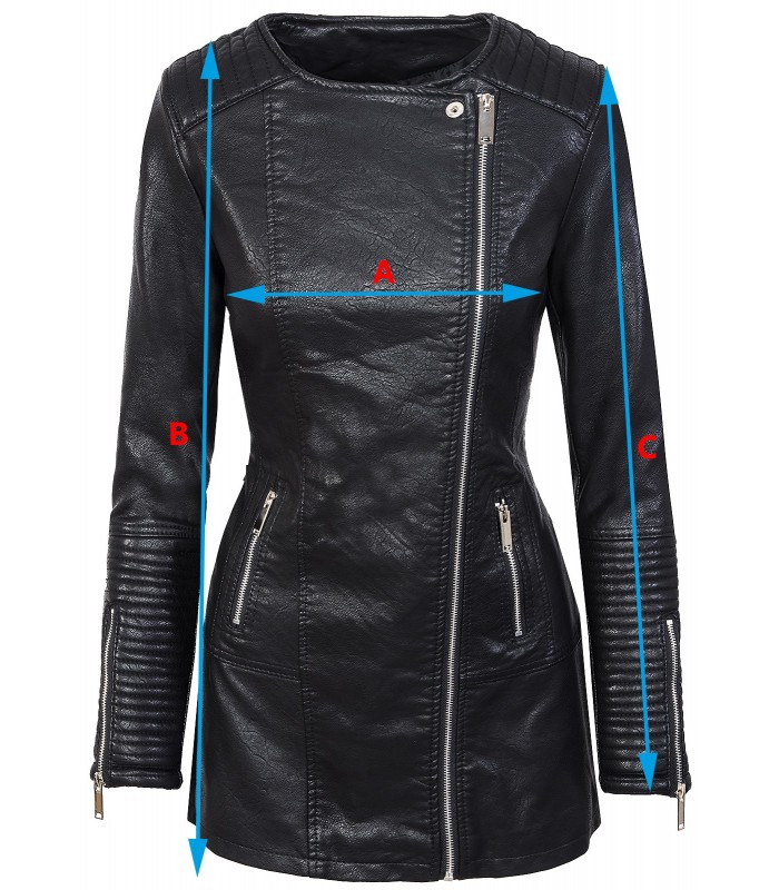 Damen Mantel Kunstledermantel Bikerjacke Übergangsjacke Schwarz