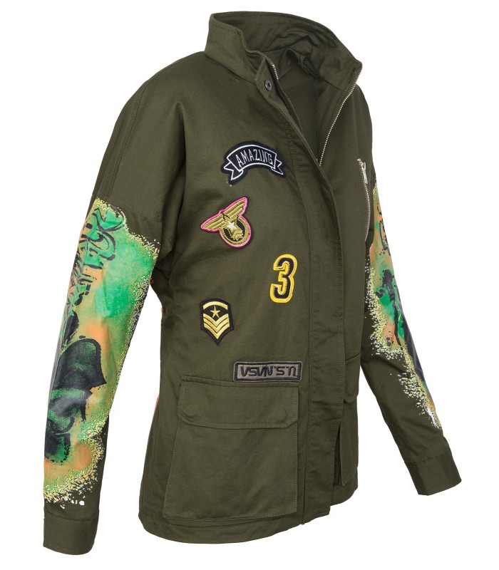 Damen Army-Style Jacke Übergangs Jacke mit Print D-291