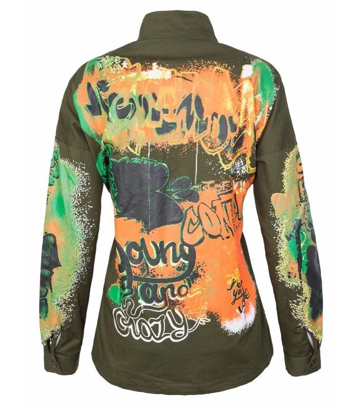 Damen Army-Style Jacke Übergangs Jacke mit Print D-291