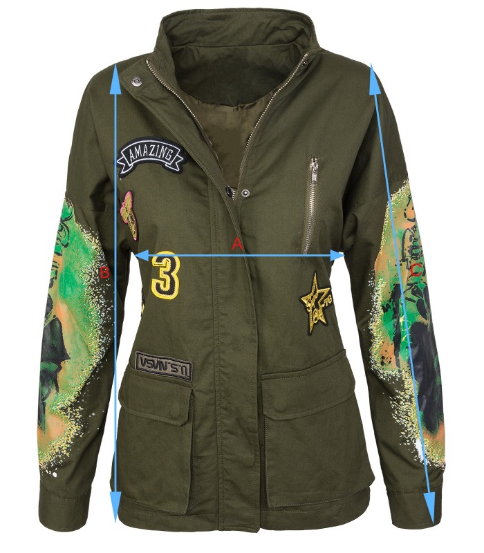 Damen Army-Style Jacke Übergangs Jacke mit Print D-291