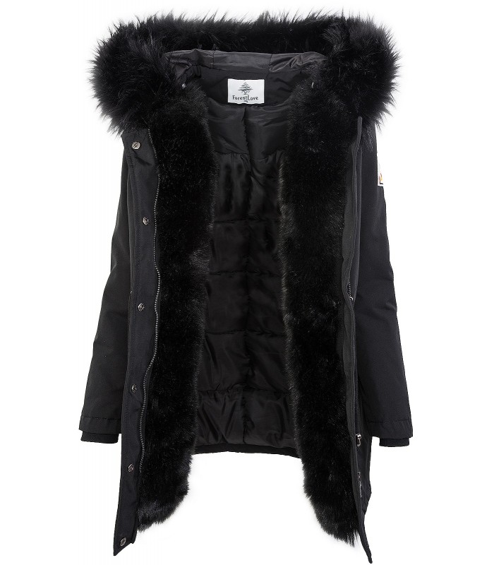 Damen Winterjacke Outdoor Jacke Schwarz Kunstfe