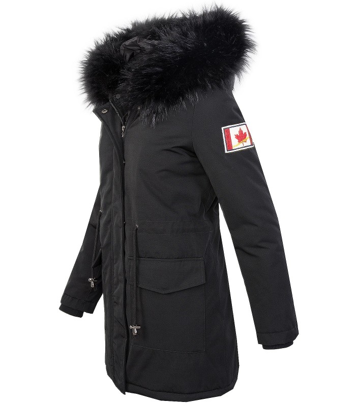 Damen Winterjacke Outdoor Jacke Schwarz Kunstfe