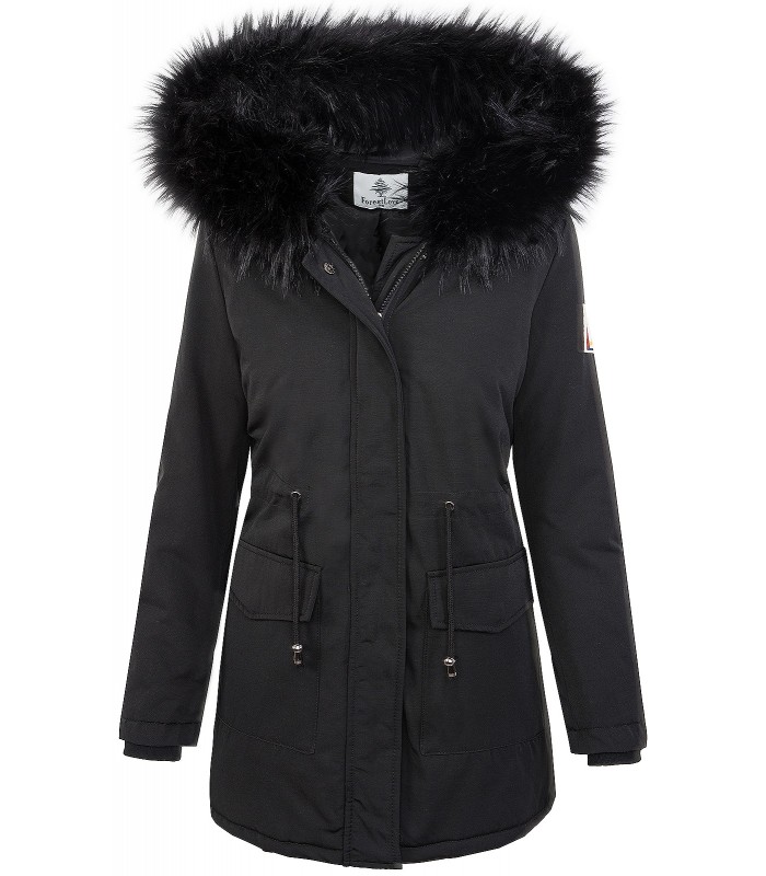 Damen Winterjacke Outdoor Jacke Schwarz Kunstfe