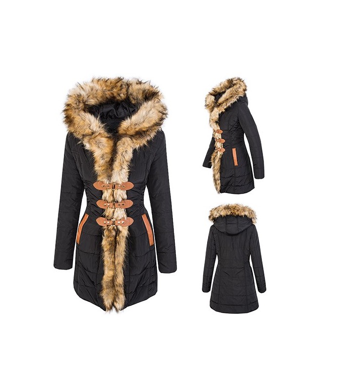 Designer Damen Winter Mantel Winterjacke gefüttert Kunstfellkragen 