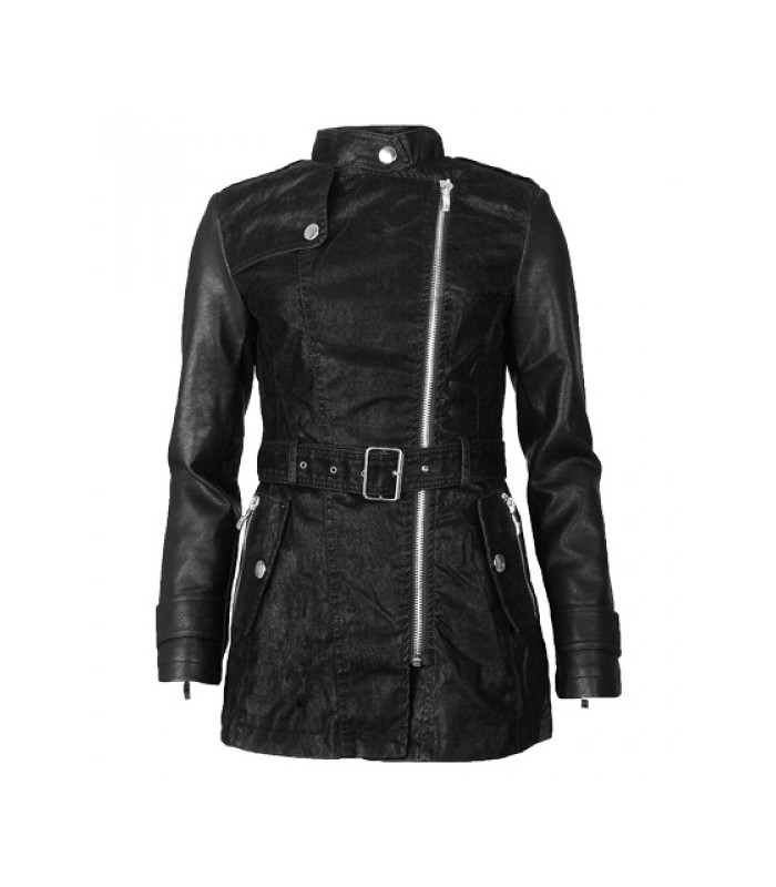 Damen Kunstleder Mantel Wildleder-Optik D-13