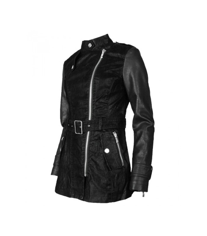 Damen Kunstleder Mantel Wildleder-Optik D-13