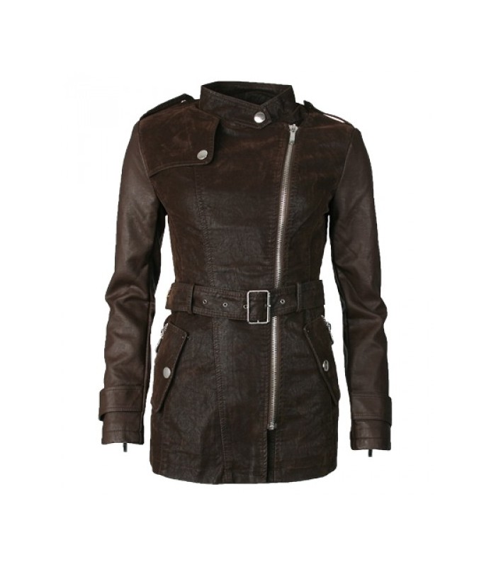 Damen Kunstleder Mantel Wildleder-Optik D-13