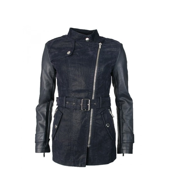 Damen Kunstleder Mantel Wildleder-Optik D-13