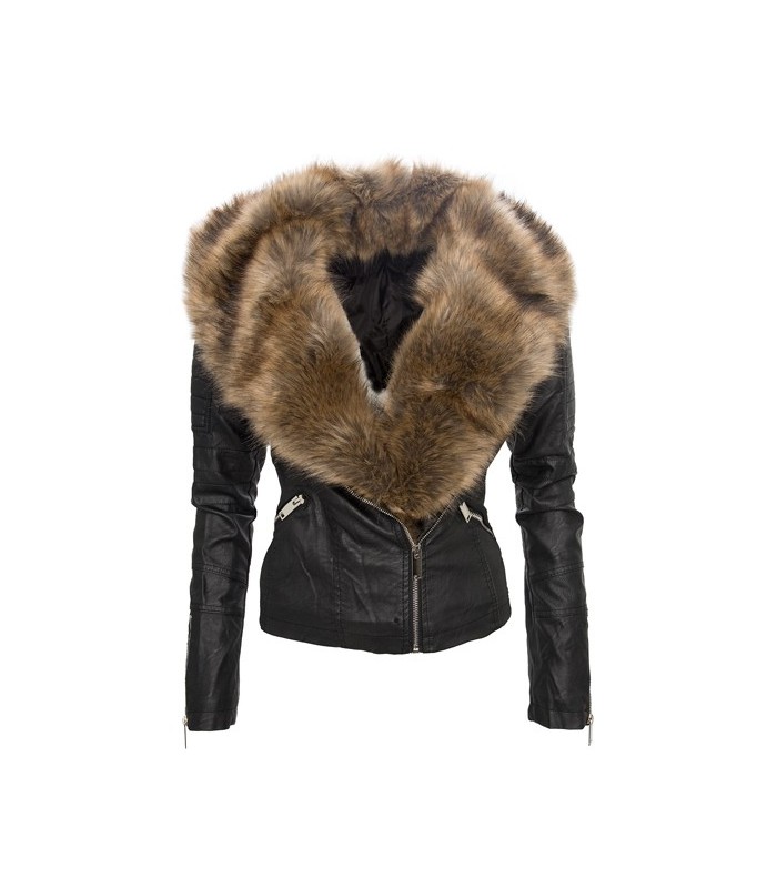 Damen Kunstleder Jacke Übergangs Kunst Leder Biker Jacket Kunstpelz   