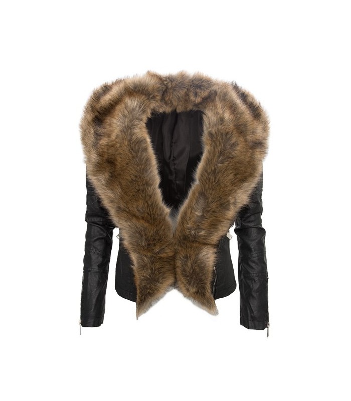 Damen Kunstleder Jacke Übergangs Kunst Leder Biker Jacket Kunstpelz   