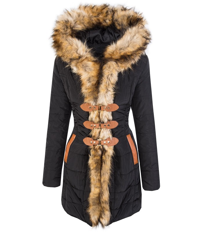 Designer Damen Winter Mantel Winterjacke gefüttert Kunstfellkragen 