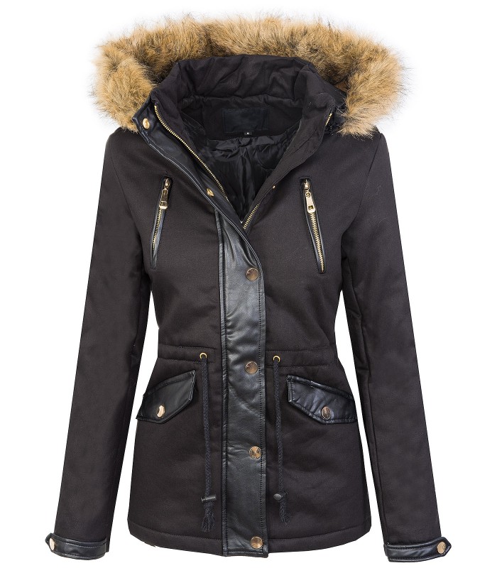 Damen Winterjacke Parka Mantel Damenjacke warm Kapuze Kunstfellkragen D-358