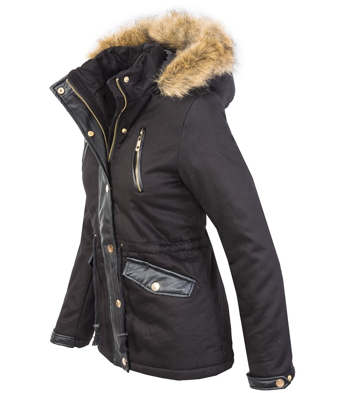 Damen Winterjacke Parka Mantel Damenjacke warm Kapuze Kunstfellkragen D-358
