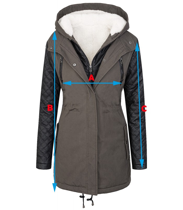 Designer Damen Wintermantel Winterjacke Parka Teddyfell Kunstleder Ärmel D-373