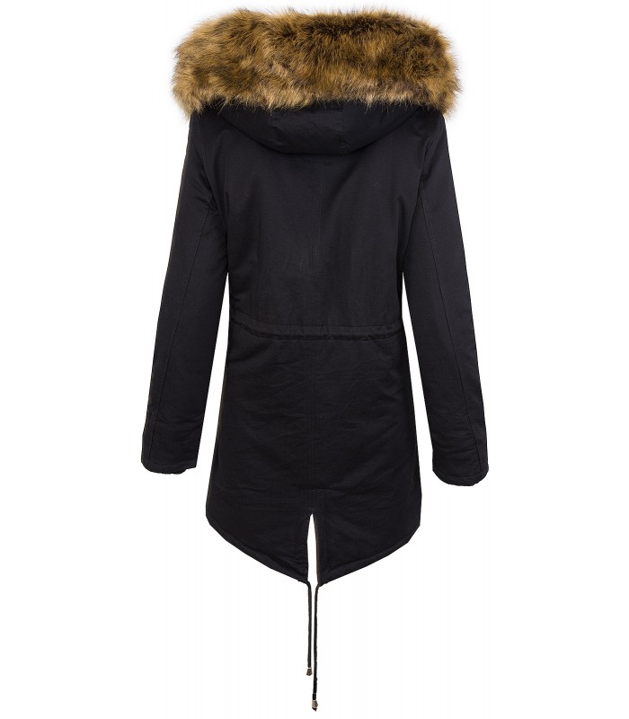 Damen Jacke Winterjacke Parka Schwarz Teddyfutter Jacke mit Kapuze D-388