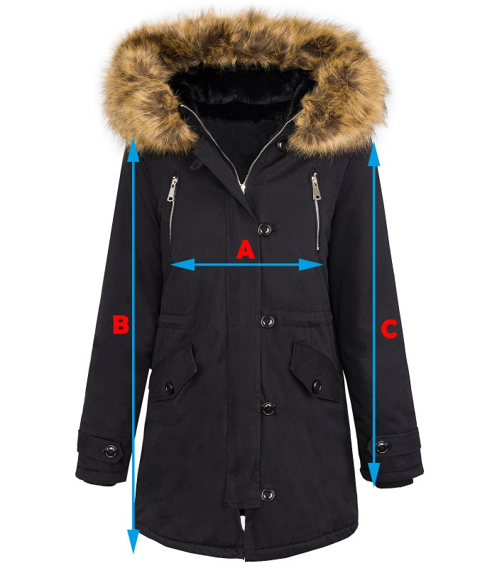 Damen Jacke Winterjacke Parka Schwarz Teddyfutter Jacke mit Kapuze D-388