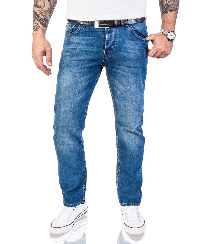 Lorenzo Loren Herren Jeans Hose Used Look Hellblau LL-327 