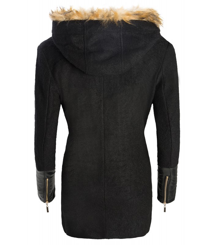 Damen Winter Wollmantel mir Kapuze Kunstfellkragen D-120 