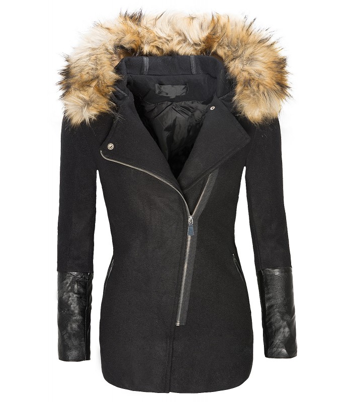 Damen Parka Jacke Wintermantel Kapuze Kunstpelz Damenjacke Wollmantel