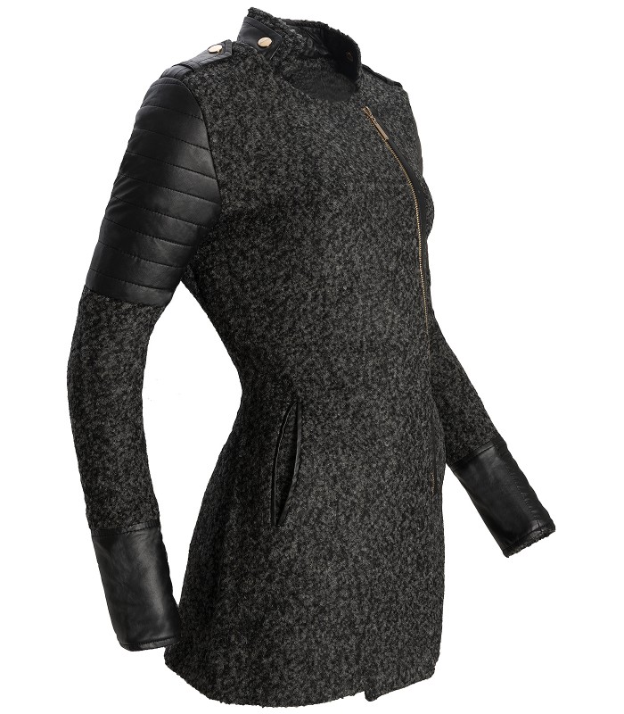 Damen Designer Jacke Wollmantel Damenmantel Grau warm Übergangsjacke D-134