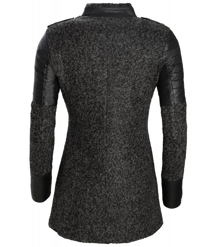 Damen Designer Jacke Wollmantel Damenmantel Grau warm Übergangsjacke D-134