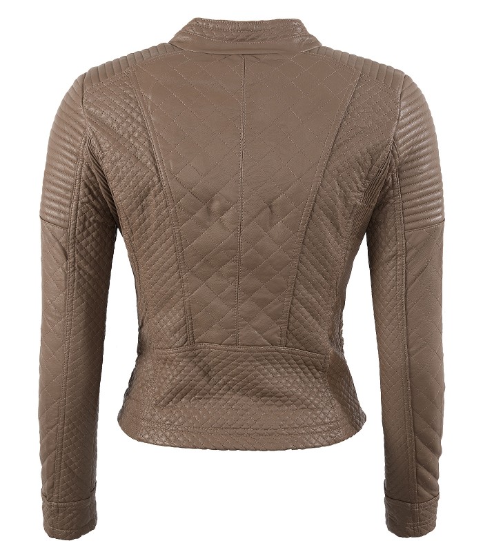 Damen Bikerjacke Kunstlederjacke Stehkragen D-148