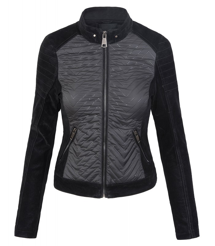 Damen Übergangsjacke mit Kunstleder Ärmeln Damenjacke Wildlederoptik D-189