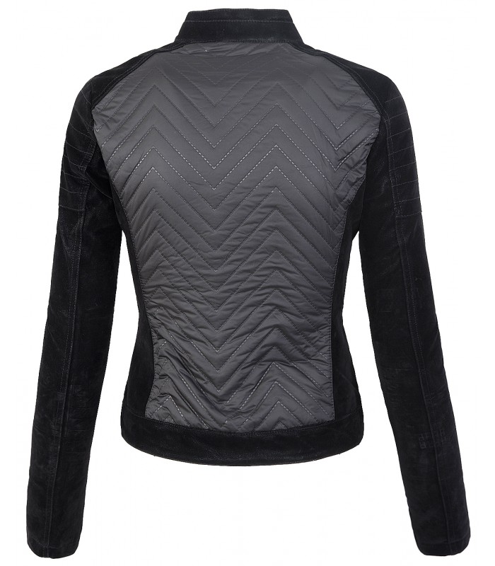 Damen Übergangsjacke mit Kunstleder Ärmeln Damenjacke Wildlederoptik D-189