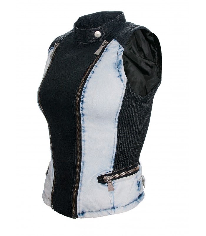 Damen Weste Kunstlederweste JeansWeste D-24