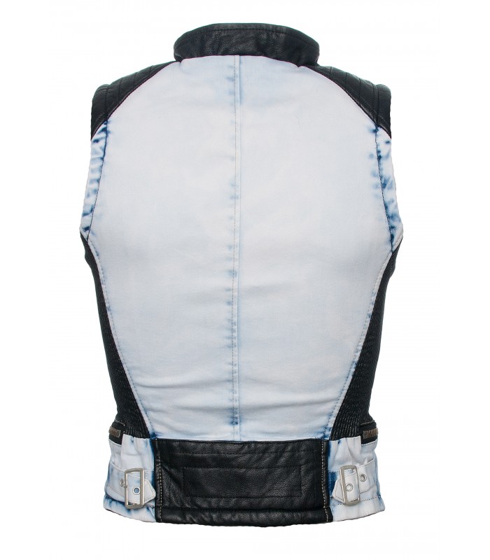 Damen Weste Kunstlederweste JeansWeste D-24