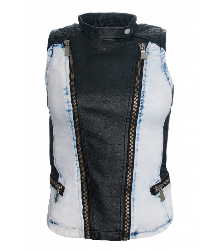 Damen Weste Kunstlederweste JeansWeste D-24