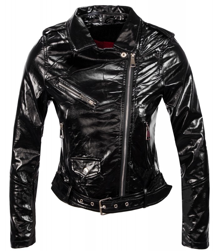 Damen Kunstleder Jacke Übergangsjacke Latex-Optik D-419