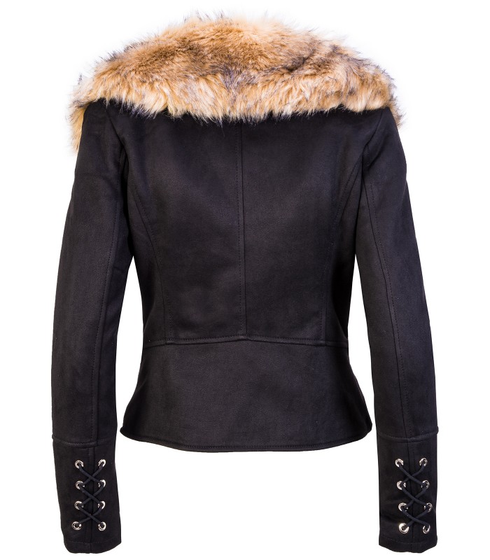 Damen Kunstpelz Jacke Teddyfell-Futter Schwarz D-418