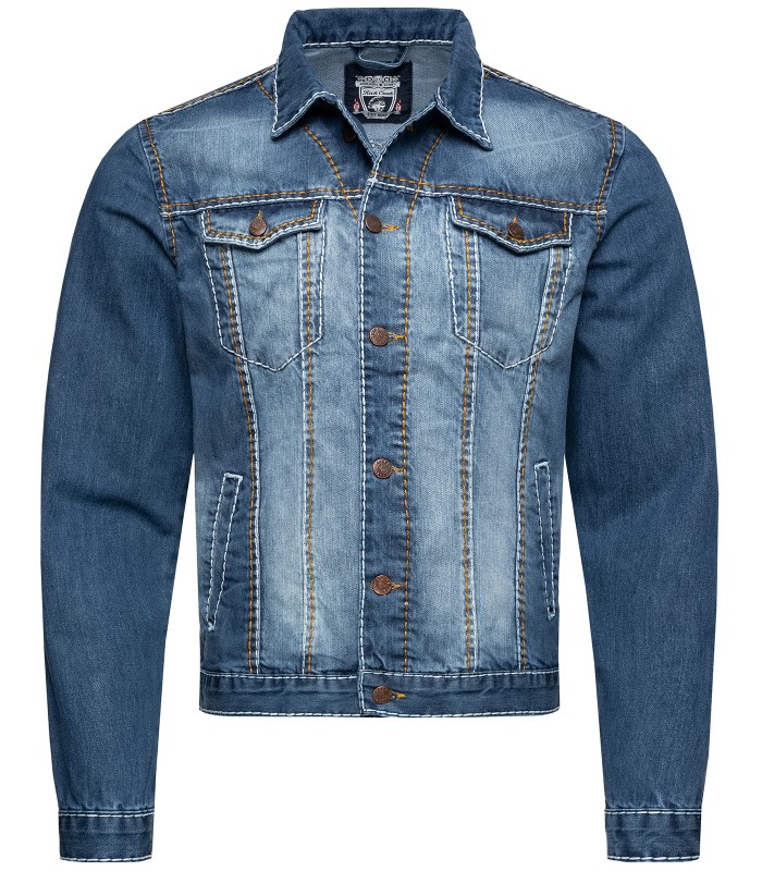 Jeans Jacke Denim Dicke Naht Biker Jacket Blau Übergangsjacke 
