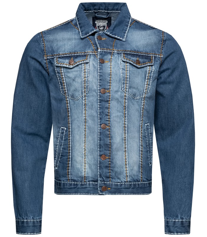 Jeans Jacke Denim Dicke Naht Biker Jacket Blau Übergangsjacke 