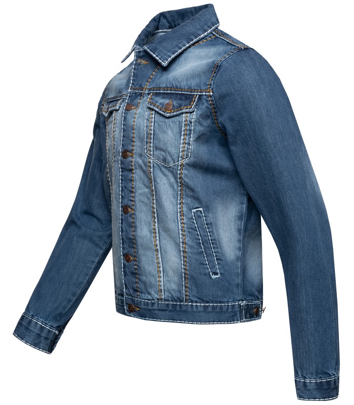 Jeans Jacke Denim Dicke Naht Biker Jacket Blau Übergangsjacke 