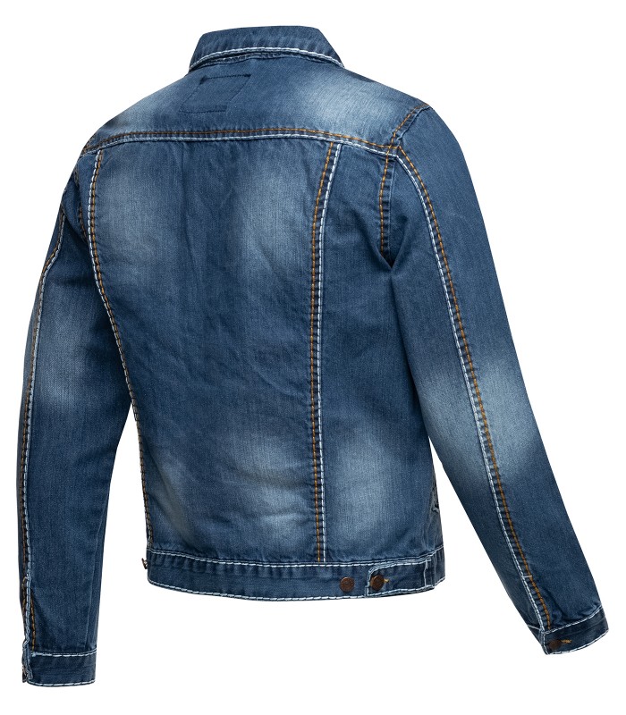 Jeans Jacke Denim Dicke Naht Biker Jacket Blau Übergangsjacke 