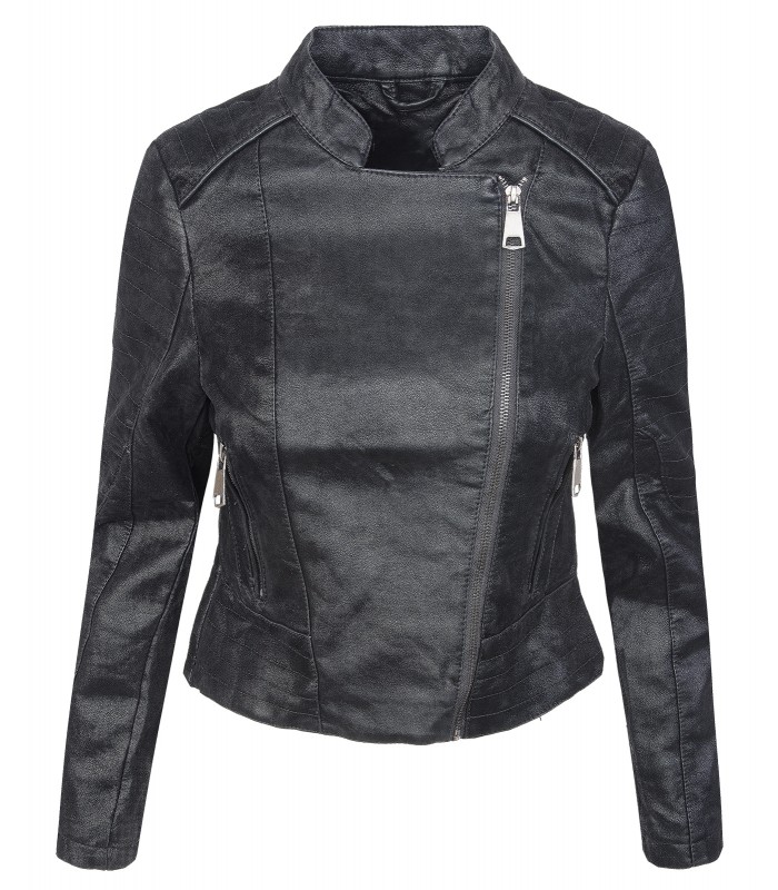 Damen Wildleder-Optik Jacke Schwarz Lederjacke Kunstleder Übergangsjacke