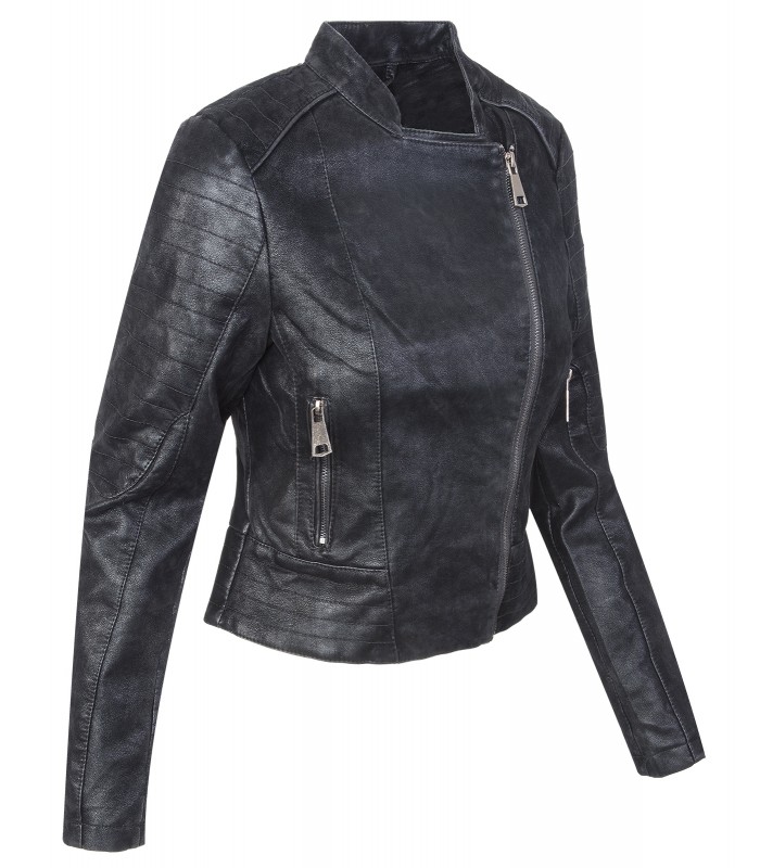 Damen Wildleder-Optik Jacke Schwarz Lederjacke Kunstleder Übergangsjacke