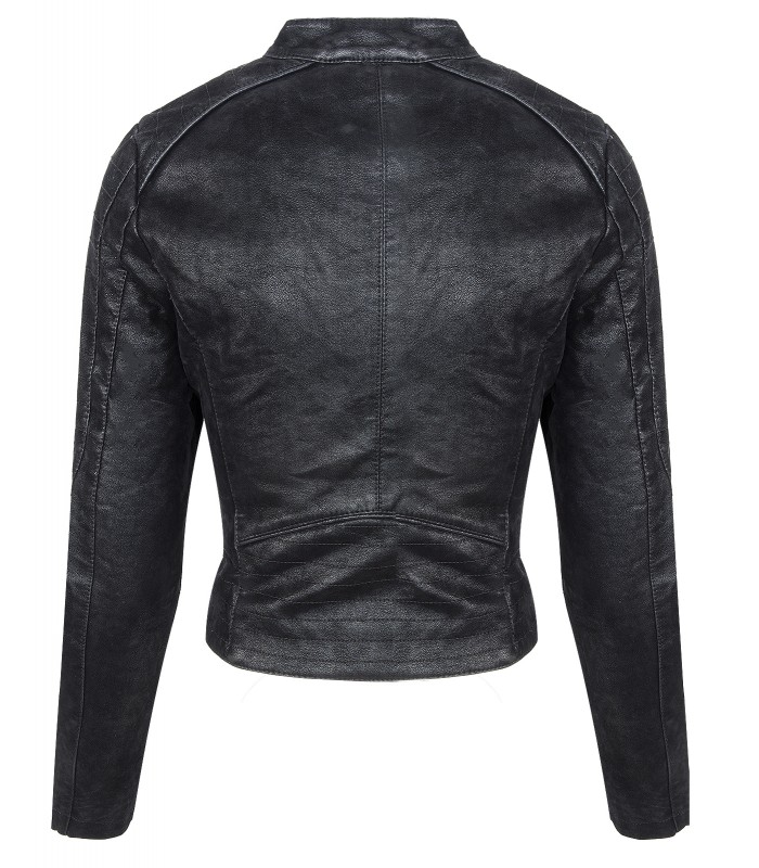 Damen Wildleder-Optik Jacke Schwarz Lederjacke Kunstleder Übergangsjacke