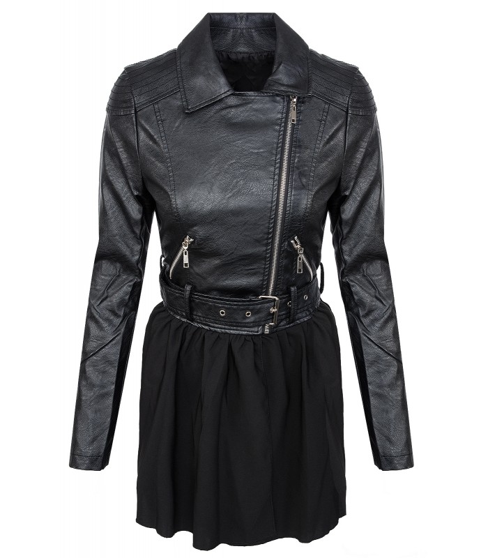 Damen Kunstleder Mantel Jacke Leder-Optik Bikerjacke Schwarz